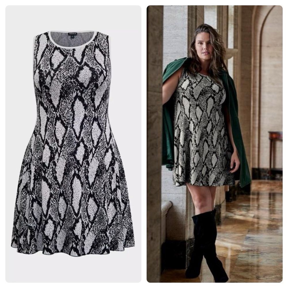 Torrid Black Snakeskin Print Sweater-knit Trapeze Dress